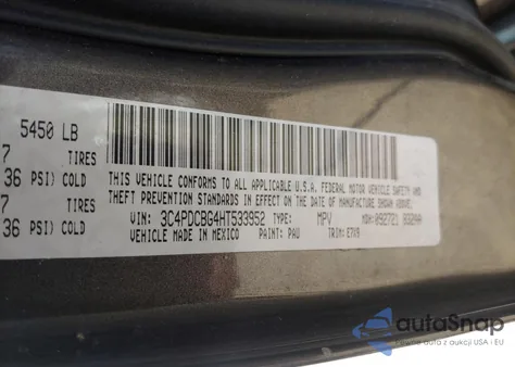 2017 Dodge Journey Sxt z USA, uszkodzony, nr VIN 3C4PDCBG4HT533952